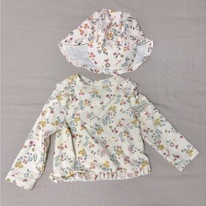 H&M Flower Swimming Rashguard and Hat, Size 6-12 Months